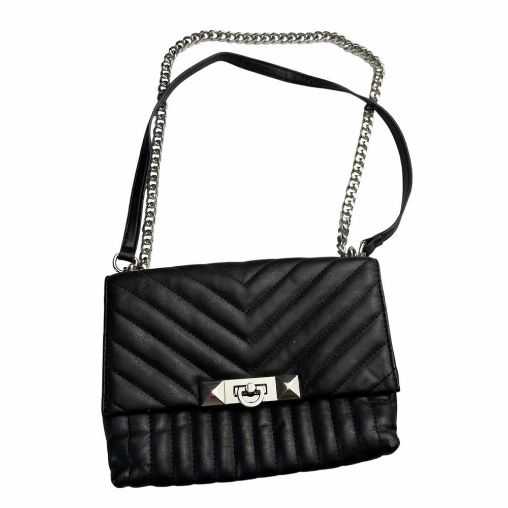 Aldo black quilted purse chain strap front flap closure